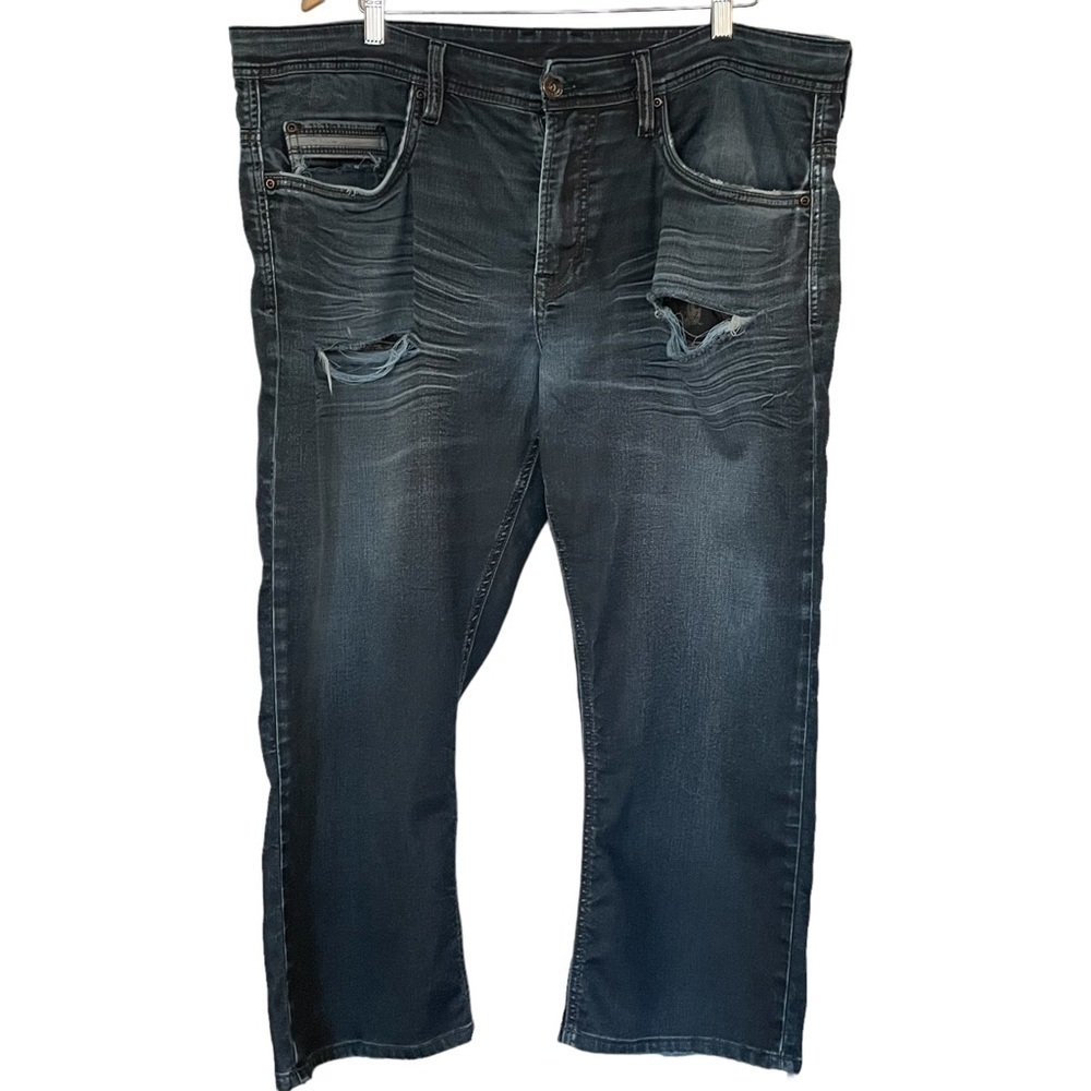 MEN’S DISTRESSED DARK WASH JEANS      SIZE 38x32